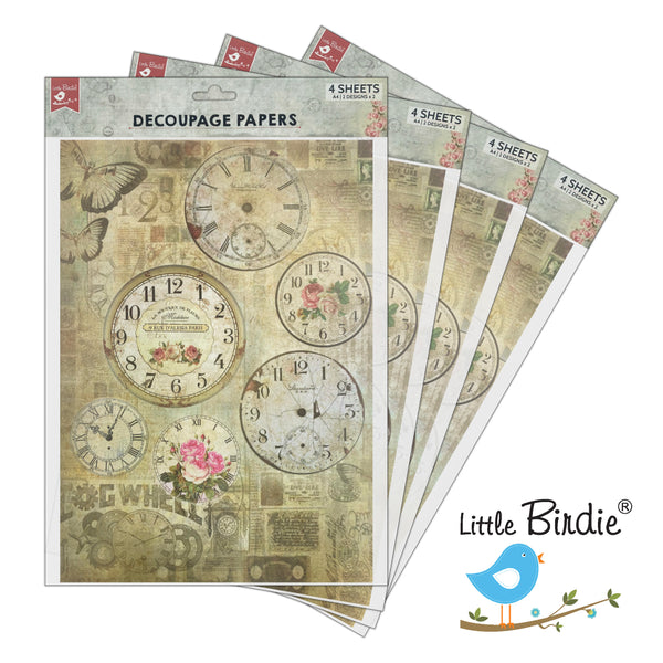 Little Birdie Decoupage Paper A4 - Pack of 4 (16 Sheets Total) | Craft Paper for DIY, Home Decor, and Mixed Media Art - (Timeless Beauty)