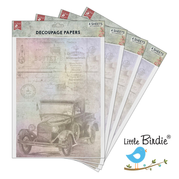 Little Birdie Decoupage Paper A4 - Pack of 4 (16 Sheets Total) | Craft Paper for DIY, Home Decor, and Mixed Media Art - (Antique Essense)