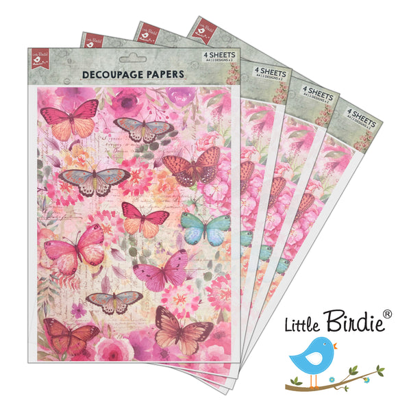 Decoupage Paper A4 4/Pkg -  Butterfly Flight