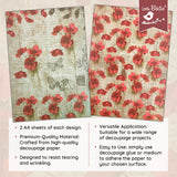 Load image into Gallery viewer, Little Birdie Decoupage Paper A4 - Pack of 4 (16 Sheets Total) | Craft Paper for DIY, Home Decor, and Mixed Media Art - (Poppy Grace)