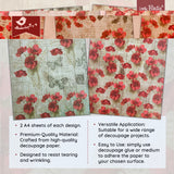 Load image into Gallery viewer, Little Birdie Decoupage Paper A4 - Pack of 4 (16 Sheets Total) | Craft Paper for DIY, Home Decor, and Mixed Media Art - (Poppy Grace)