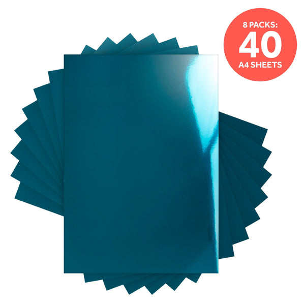 Craft Perfect Mirror Card Pack of 8 - Mirror Card - High Gloss - Turkish Turquoise - A4- 8701E8