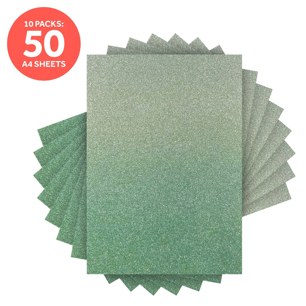 Craft Perfect Ombre Card Multipack of 10 Ombre Glitter Card - Opalescent Green - A4 - 8890E10