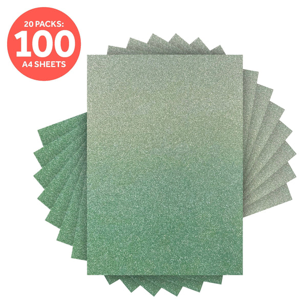 Craft Perfect Ombre Card Multipack of 20 - Ombre Glitter Card - Opalescent Green - A4 - 8890E20