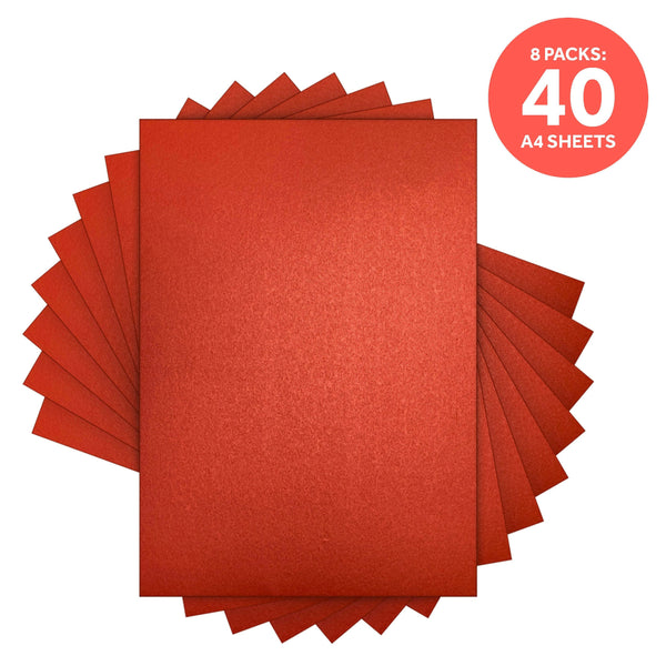 Craft Perfect Pearlescent Card Multipack of 8 Pearlescent Card -Red Velvet -A4 - 9506E8