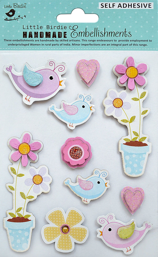 Little Birdie 3D Embellishment 10/Pkg Birdie Garden