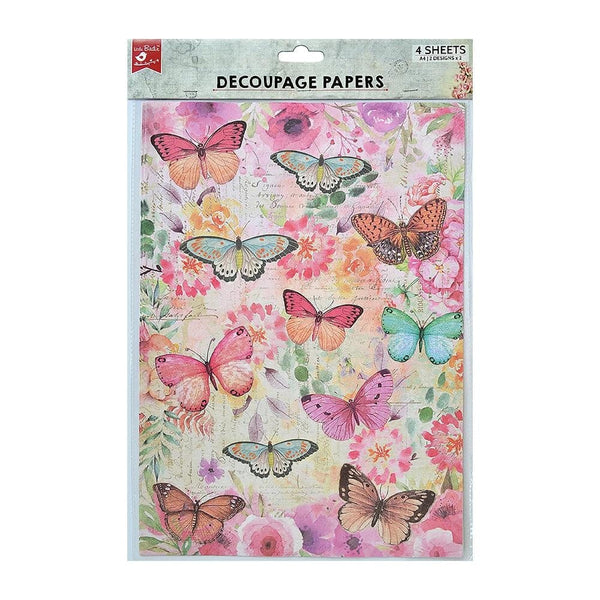 Little Birdie Decoupage Paper A4 4/Pkg Butterfly Flight