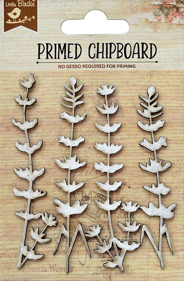 Little Birdie Laser Cut Primed Chipboard 4/Pkg Tropical Fern