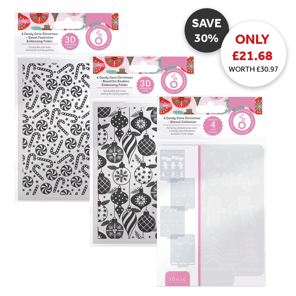 Tonic Studios Bundle A Candy Cane Christmas - 3D Embossing Folders & Stencil Collection - DB137