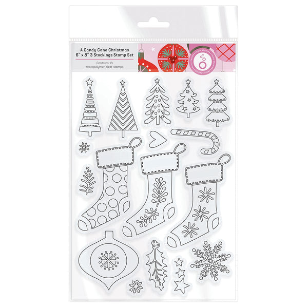 Tonic Studios Stamps A Candy Cane Christmas 3 Stockings Stamp Set - 5541e